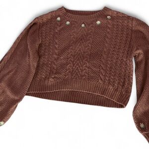 Wild Fable Brown Knit Sweater with Floral Details